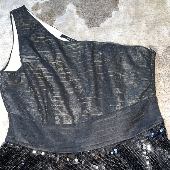 ARK & CO. ANTHOPOLOGIE Womens Sequin One Shoulder Mini Dress - Picture 3 of 5